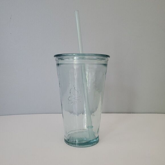 Teavana Recycled Drinking Glass Tumbler Cold Cup with Straw Spain - Picture 4 of 9